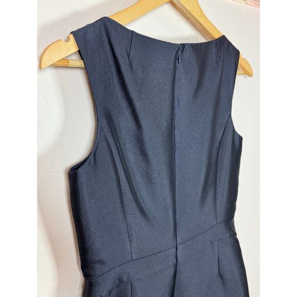 Teri Jon by Rickie Freeman Short Fit & Flare Navy Dress Formal Silk Wool Wedding - Picture 7 of 12